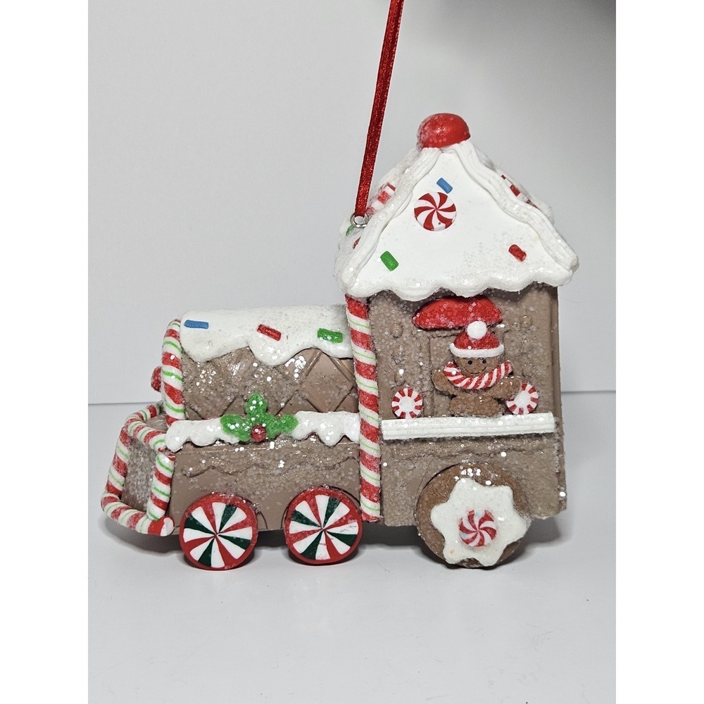 Claydough Gingerbread Train Christmas Ornament Lighted Candy Cane Holiday Decor